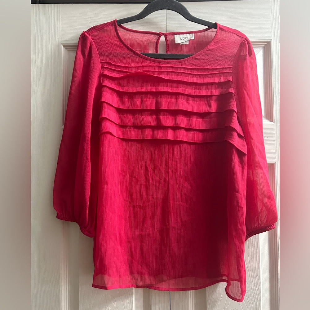 Loft Blouse Women’s Size M Pink 3/4 Sleeve Sheer Top Spring Summer